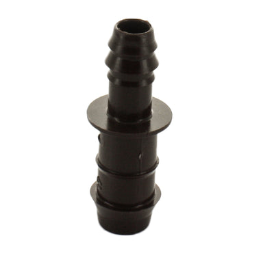 Netafim 12mm x 17mm reducing coupling, barbed ends, UV-resistant one-piece plastic for drip tubing.