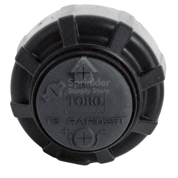 Side profile of the Toro T5 5-inch pop-up rotor extended, showing riser height and sealed cap for underground irrigation use.