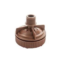 Netafim TL050MFV-1 1/2" MPT automatic flush valve, brown plastic body, front view showing inlet and outlet features, product on white background.