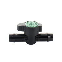 Netafim Tech-Line TLSOV 17mm shut-off valve, close-up of barbed connection and one-piece UV-resistant body.