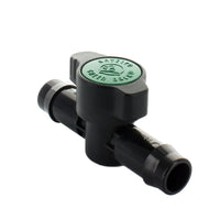Netafim TLSOV 17mm shut-off valve side view on white background, showing barb detail and sealing profile for 17mm dripline.