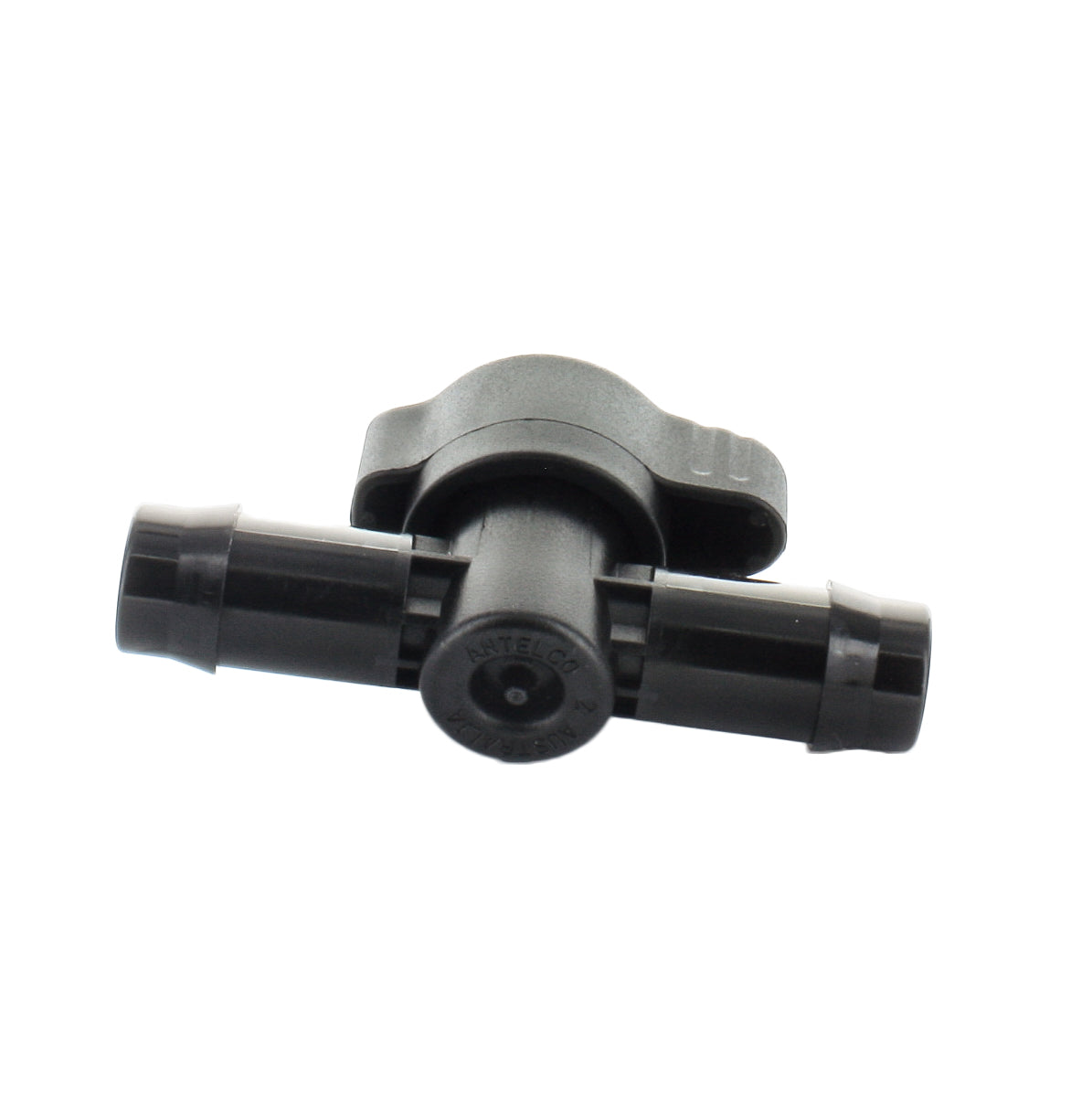 Multiple angles of Netafim Tech-Line TLSOV 17mm shut-off valve showing top, side, and insertion barb for 17mm tubing.