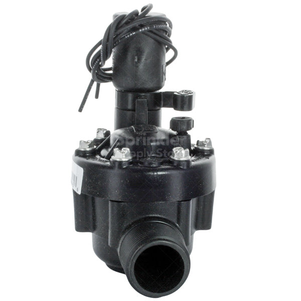 Close-up of Toro TPV100MB valve solenoid and bonnet area showing captured fasteners and flow-control interface, on white background (detail image).