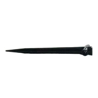 Close-up of the Rain Bird TS025 tubing stake head and top showing enlarged flat head design and tubing notch for holding 1/4-inch distribution tubing in place.