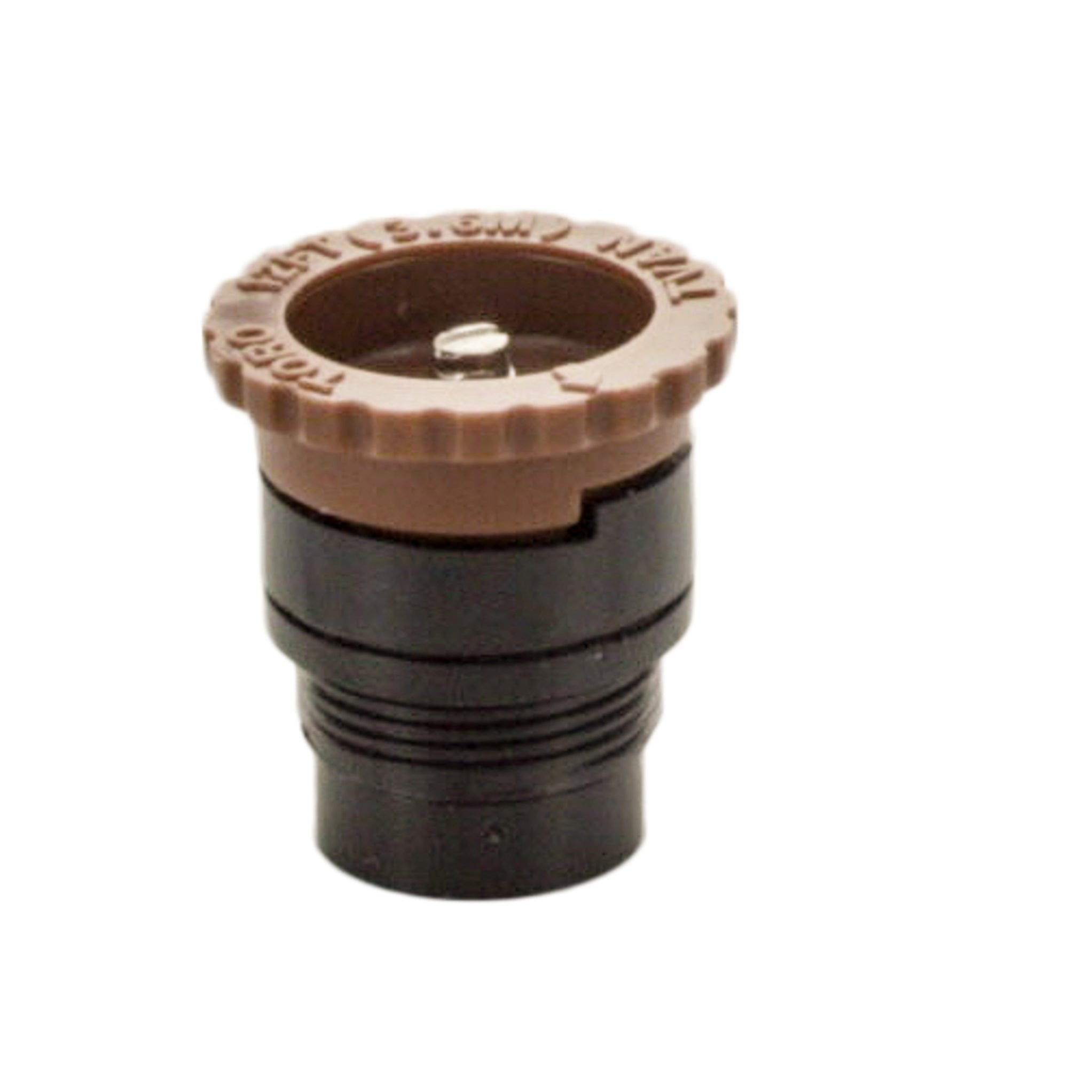 Product photo of TVAN 12 ft variable arc nozzle with brown top, showing side profile and nozzle tip for radius identification.
