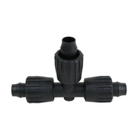 Toro Tri-Loc Tee (TL-T) 16-18 mm universal drip irrigation tee with twist-off collar, angled product view on white background.