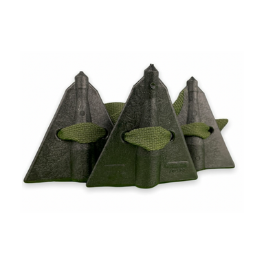 Tree Frog PRO20G above-ground tree anchoring kit laid out: three green straps, three tension bars, and three arrowhead anchors (product image).