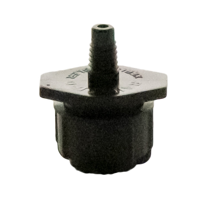 Front view of Rain Bird UXB360 Xeri-Bubbler showing full-circle umbrella cap and 10-32 threaded inlet for installation.