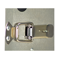 Side perspective showing 16/3 SJTW six-foot power cord, weatherproof stainless enclosure, and resettable LED-safe 25A breaker.