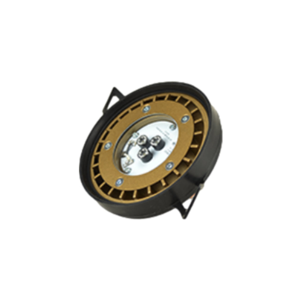 Product photo of Unique 4800011 F100 black rubber gimbal ring showing the inner collar, mounting lip, and flexible rubber retention features designed for in‑grade well lights.