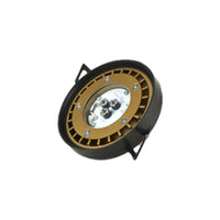 Product photo of Unique 4800011 F100 black rubber gimbal ring showing the inner collar, mounting lip, and flexible rubber retention features designed for in‑grade well lights.