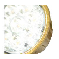 Close-up of Unique Flex Gold MR16 LED bulb showing lens detail and labeling, suitable for low-voltage landscape and accent fixtures.