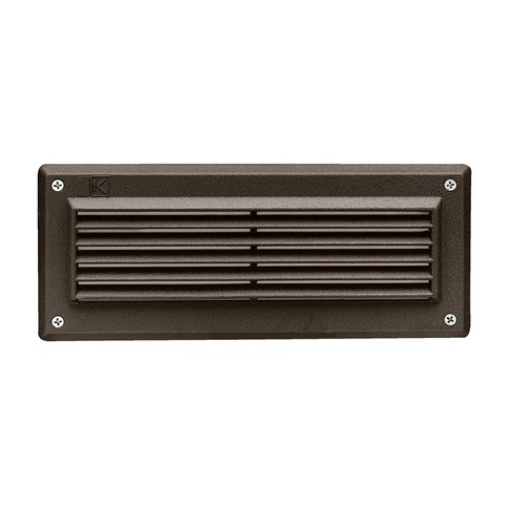 Kichler 15073AZT louvered brick light in textured architectural bronze showing cast-aluminum faceplate and white lens