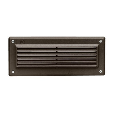 Kichler 15073AZT louvered brick light in textured architectural bronze showing cast-aluminum faceplate and white lens
