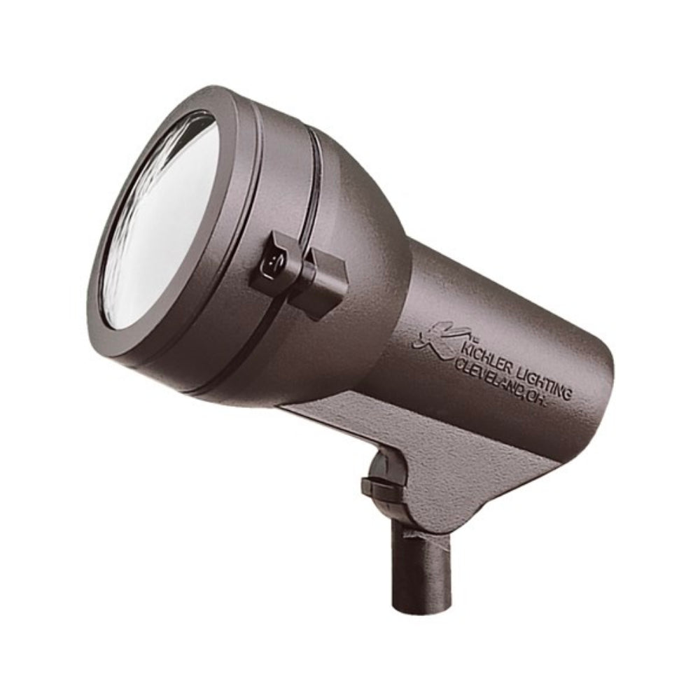 Side view of Kichler 15231AZT bronze 120V landscape accent light with adjustable head and low-profile mounting.