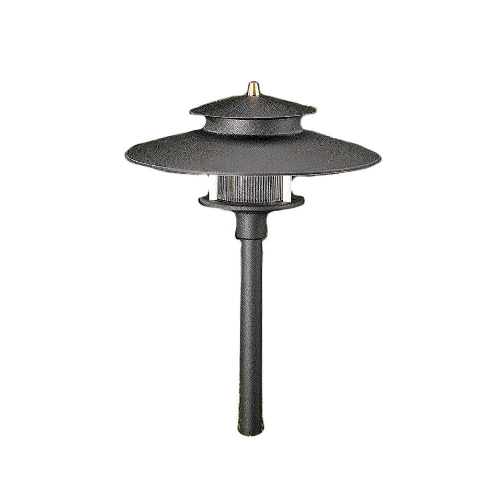 Vista PR-9206 black die-cast A360 aluminum low-voltage path light with prismatic polycarbonate lens, shown without lamp.