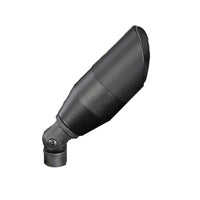 Vista GR-2250 black die-cast aluminum up light fixture angled to show rotatable shroud, convex glass lens and adjustable knuckle; lamp not included.