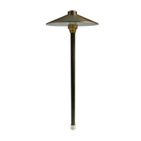 Replacement hat for Unique Endeavour path light in Weathered Brass finish; top view showing mount and curved profile.