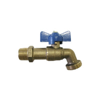Front-angle product photo of IHBB75NL 3/4-inch MIP x GHT lead-free brass 1/4-turn ball valve with T-handle on white background.