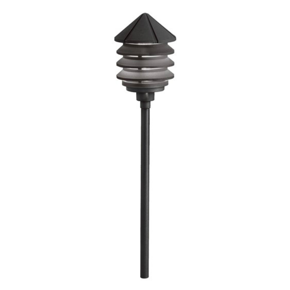Kichler 15005BKT three-tier 12V path & spread light, textured black finish, aluminum body, clear lens