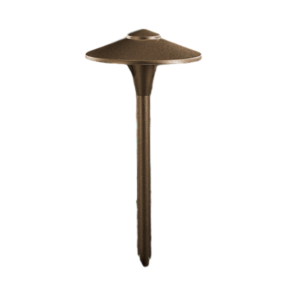 Vista PR-4704 Architectural Bronze path light with die-cast aluminum body, clear polycarbonate lens, ½" stem, prewired cable.