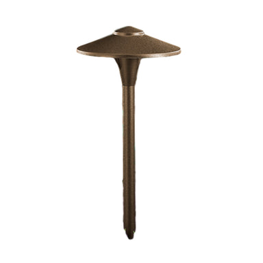 Vista PR-4704 Architectural Bronze path light with die-cast aluminum body, clear polycarbonate lens, ½" stem, prewired cable.