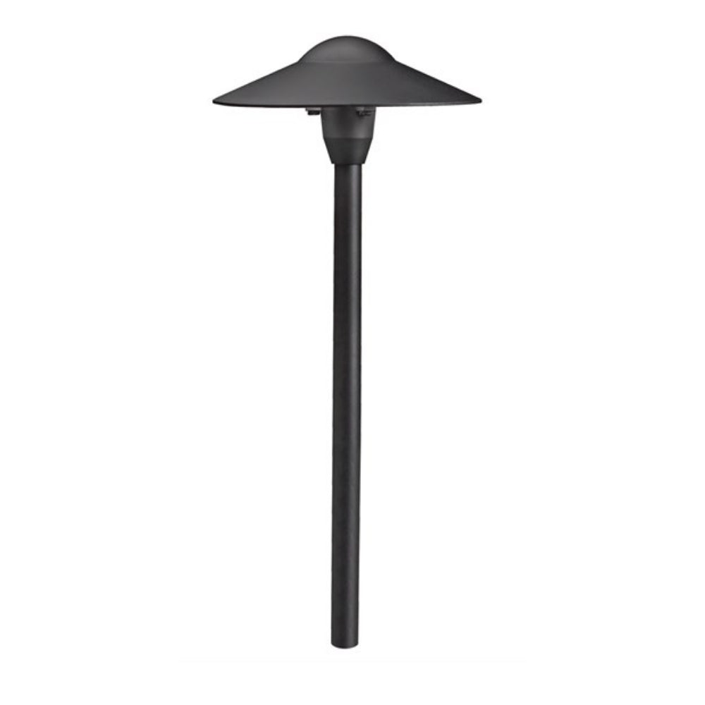 Kichler 15310BKT dome path light in textured black, showing 8.25-inch dome shade and 21-inch stem on a white background for product display (textured finish visible).