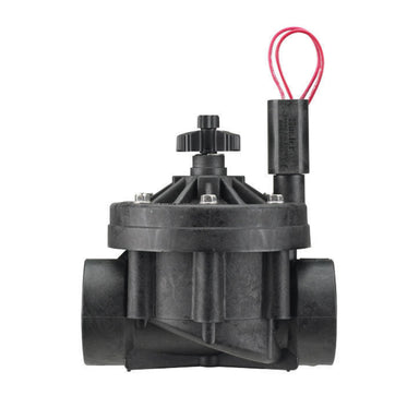 Hunter ICV-201G-FS 2-inch glass-filled nylon globe valve showing flow control knob and Filter Sentry option on white background, front view