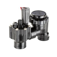 Front view of Hunter PGV075ASVS 3/4-inch anti-siphon electric irrigation valve showing flow control screw, solenoid housing, and inlet ports for slip fittings.