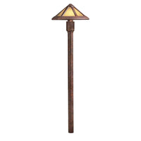 Front view of Kichler 15450TZT Mica Mission 12V path light in Textured Tannery Bronze with mica glass shade, 22.5 inches tall.