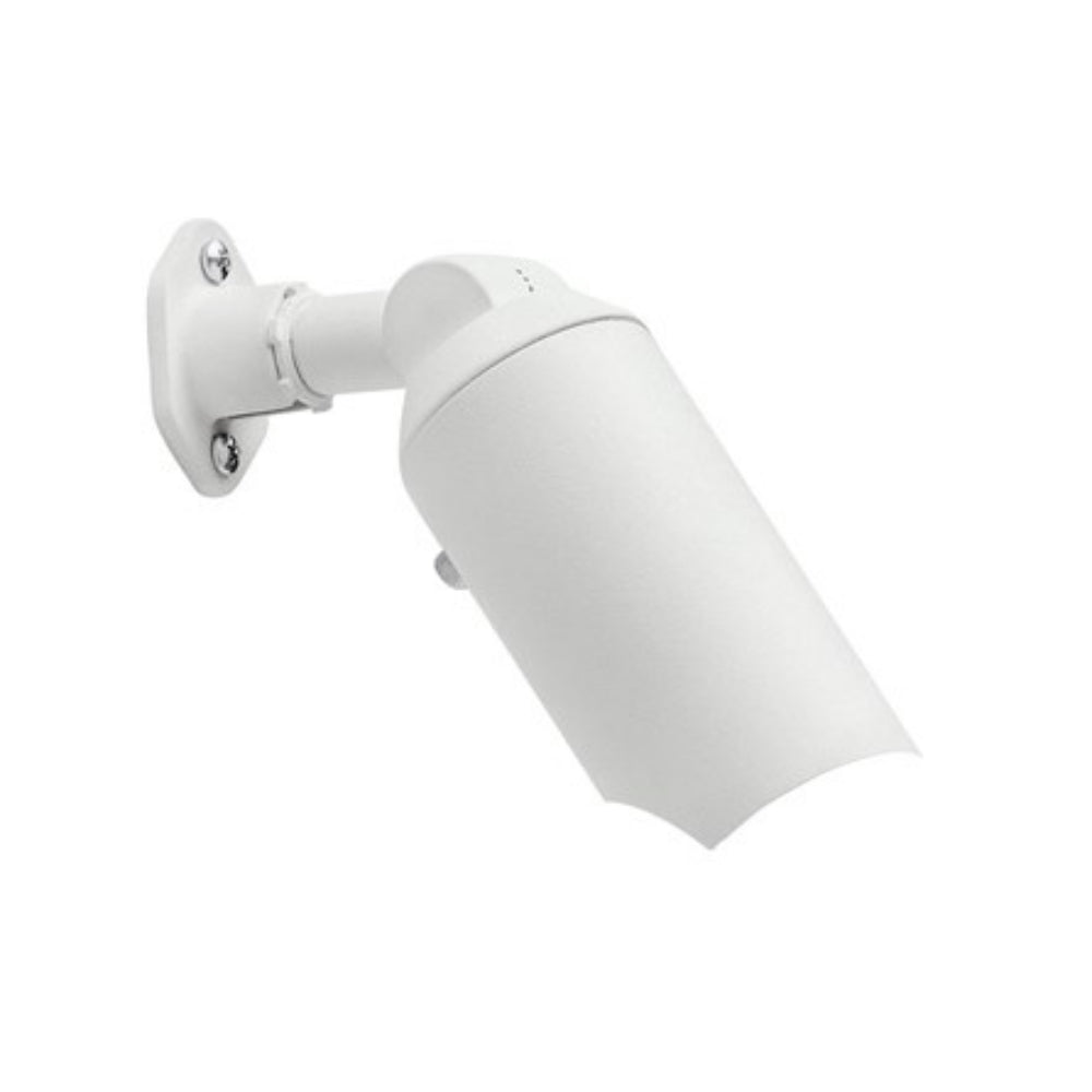 Front view of Kichler 15093WHT textured white 12V landscape downlight with aluminum housing and stainless steel screen.