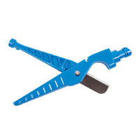 Blue Hunter Emitter Multi-Tool (HEMT) showing ergonomic handle, integrated tubing cutter, pellet punch, and emitter inserter/remover for drip systems.
