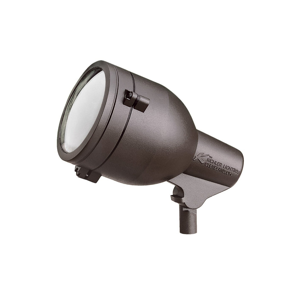 Kichler 15241AZT medium floodlight in textured bronze with die-cast aluminum housing and clear convex tempered glass.