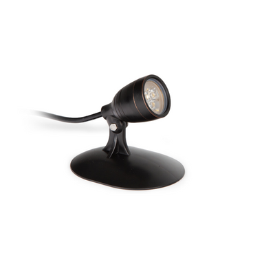 Atlantic Water Gardens WWCS4 warm white compact LED spotlight in oil-rubbed bronze finish with ground stake and quick-connect cord