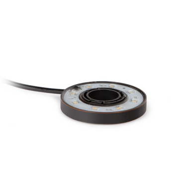 Front view of Atlantic Water Gardens WWRL5 warm white 5W brass ring fountain light with oil‑rubbed bronze finish and quick‑connect cord.