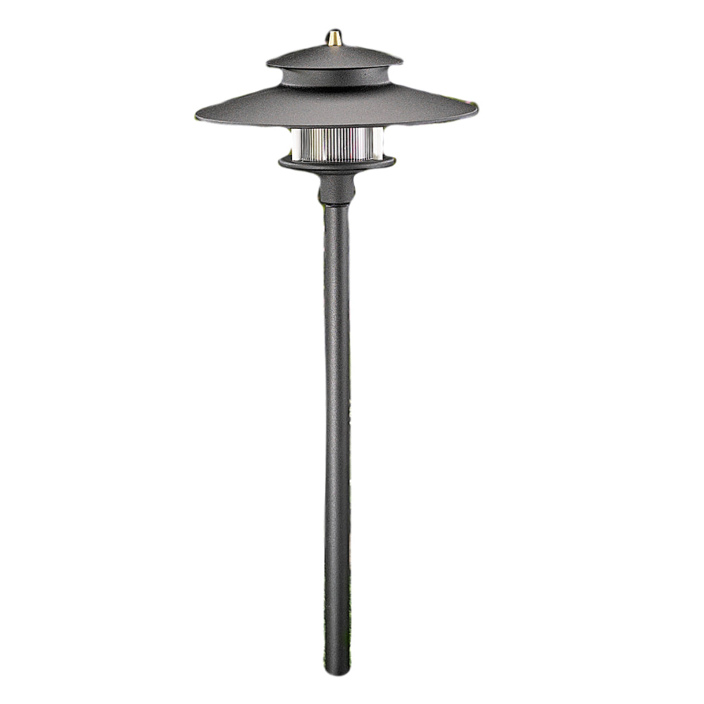 Vista PR-9207-B-NL black die-cast aluminum path light with prismatic polycarbonate spread lens and ½″ schedule-40 stem shown upright.