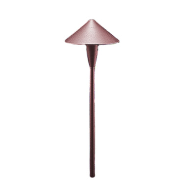 Vista PR-6500-Z-NL architectural bronze low-voltage path light showing die-cast aluminum housing, clear polycarbonate lens, and mounting stem.