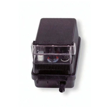 Front view of Kichler 15E120BK 120W 12V landscape transformer in black material, showing compact housing and mounting features.
