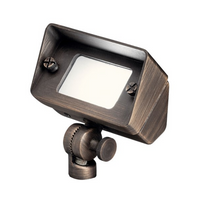 Kichler 15476CBR Centennial Brass mini wall wash up light fixture, angled view of wet‑rated brass housing for landscape accent lighting.