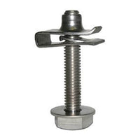 Photo of Rain Bird VBLOCKH valve box lock kit showing hex bolt, flat washer and retaining clip used to secure VB series lids.