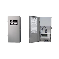 Angle view of Vista ES-150 150W transformer showing adjustable cable raceway feeder and cable access knockout for easy installation.