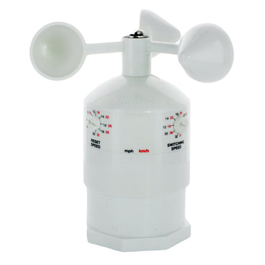 Hunter Wind-Clik wind sensor unit showing anemometer cups and wiring connector, used to shut off irrigation during high winds