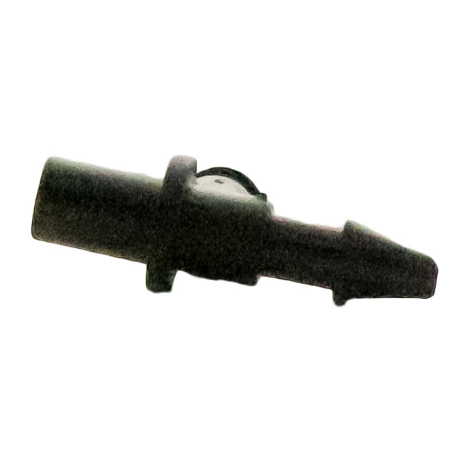 Close-angle view of Rain Bird XBF2EL 1/4-inch barb elbow highlighting the self-piercing barb tips and stem for Xeriman™ tool installation.