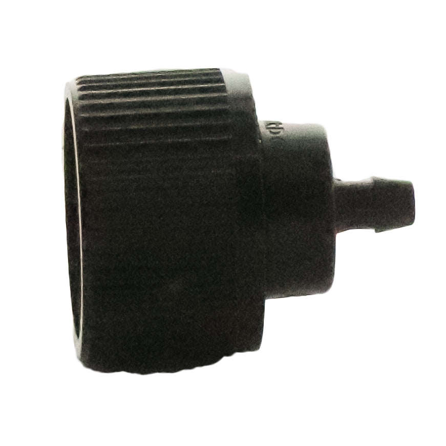 Angled view of XBT10 Xeri-Bug emitter with visible model markings, threaded 1/2" inlet and compact pressure-compensating design.