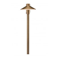Angled product view of the CPL7 path light in antique bronze showing the 18-inch riser, compact midgrade brass body, lamp head and finish details for landscape use.
