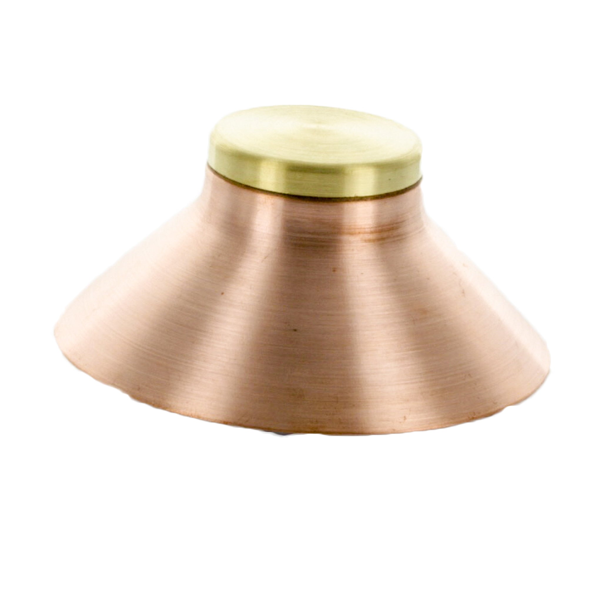 Copper HC LED top assembly for FX path lights shown from above — petite hat-style top with integrated LED aperture and weather-ready finish.