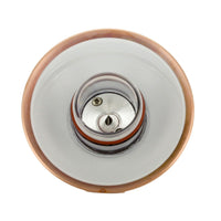 Side view of copper HC LED top assembly showing mounting flange and slim hat profile for unobtrusive pathway placement and durable finish.