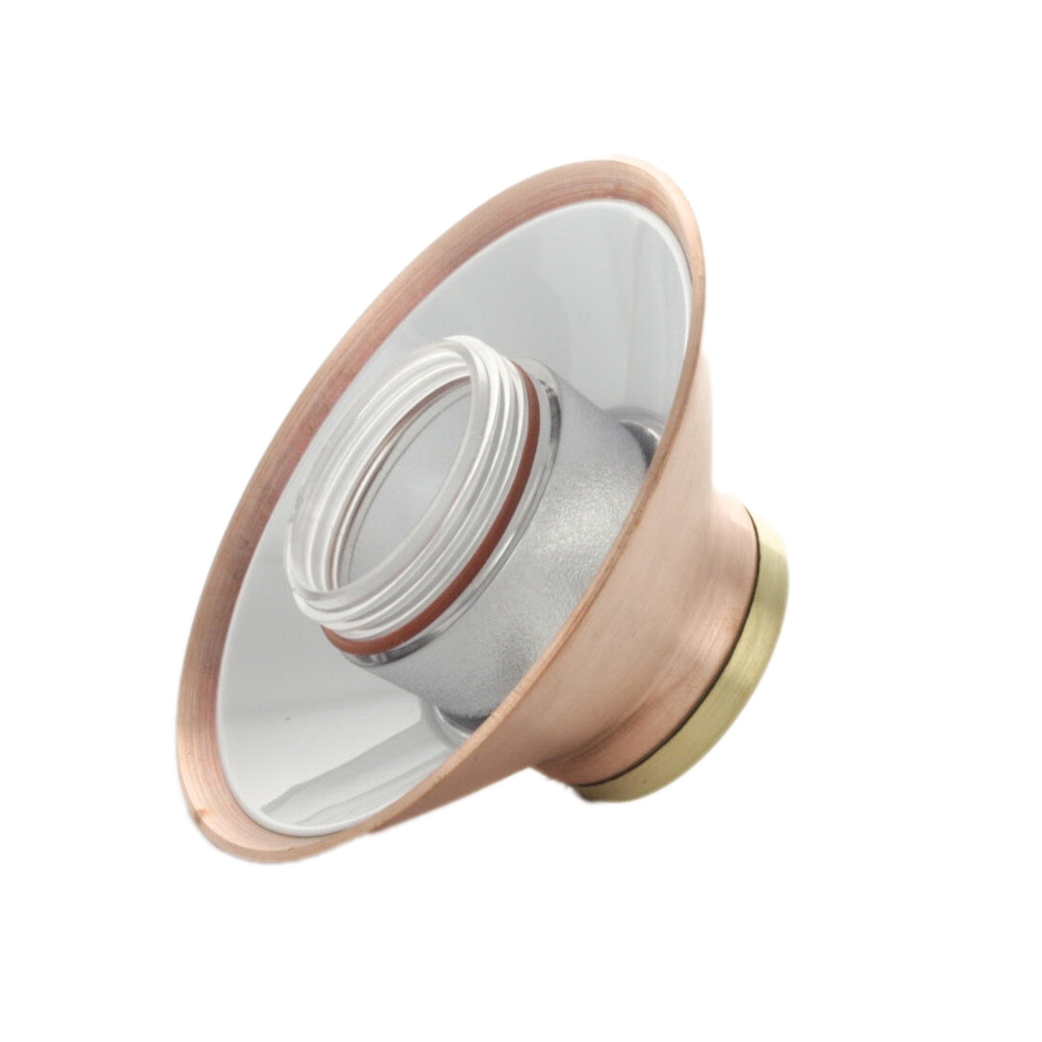 Angled view of the HC LED copper top assembly installed on a riser (riser sold separately) showing compact proportions and finish.