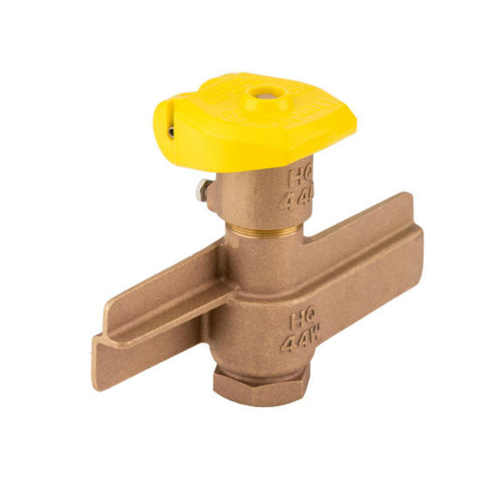 Hunter HQ-44-LRC-AW quick-coupling valve with yellow locking TuffTop cover, two-piece wing body shown on white background