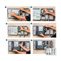 Product literature image for ICC-FPUP-2 showing retrofit kit packaging and installation guide artwork for Hunter ICC2 upgrade.